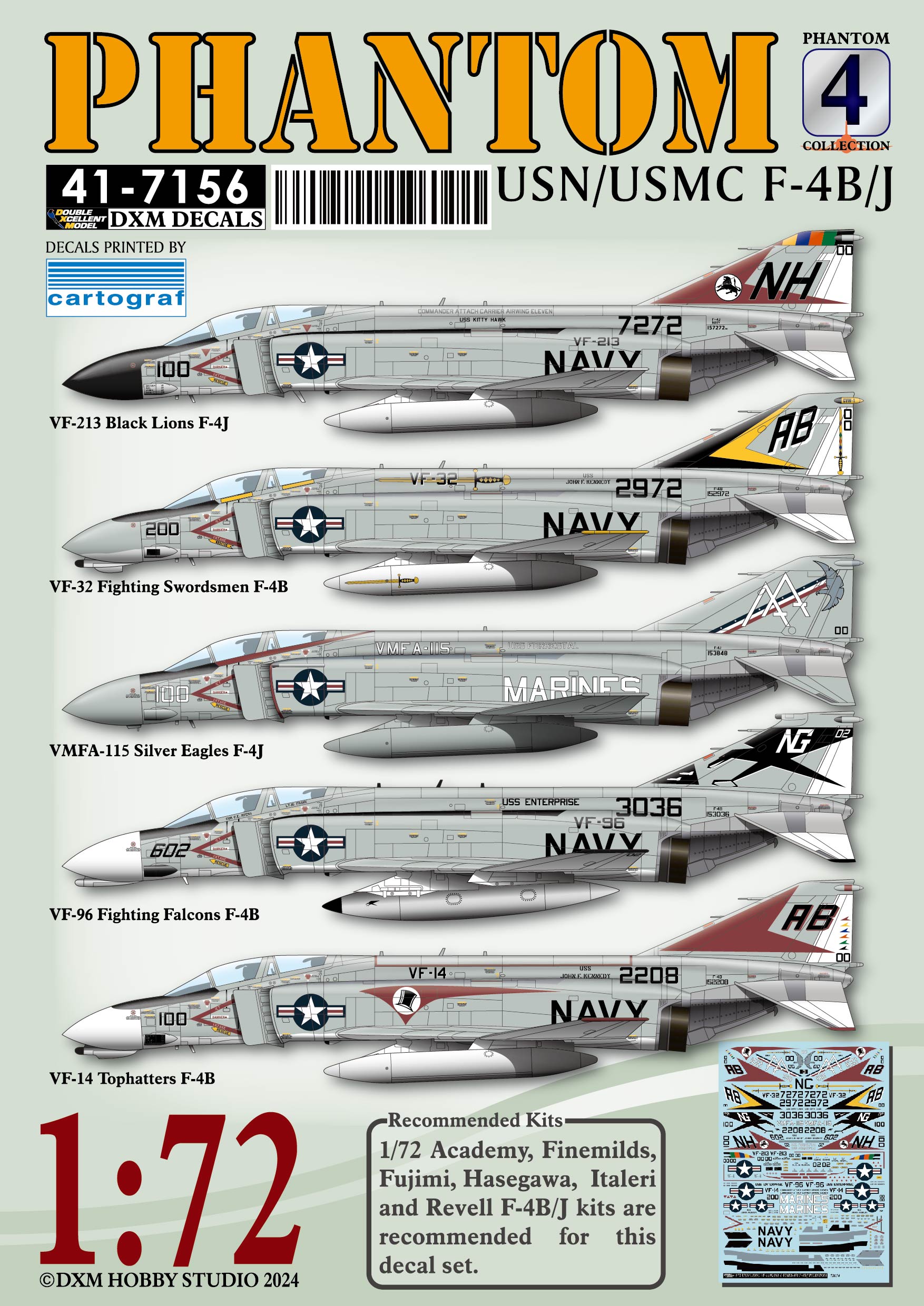 DXMデカール 1/72 アメリカ海軍/海兵隊 F-4B/J ファントムII VF-14/VF-32/VF-96/VF-213/VMFA ...