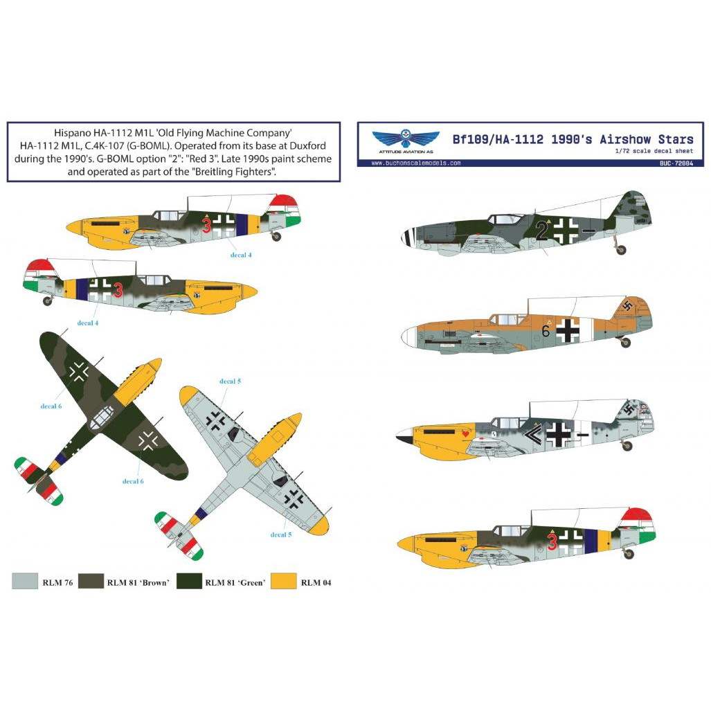 【新製品】アティチュードアビエーション BUC-72004 1/72 Bf109/HA-1112 1990年代 エアショースター