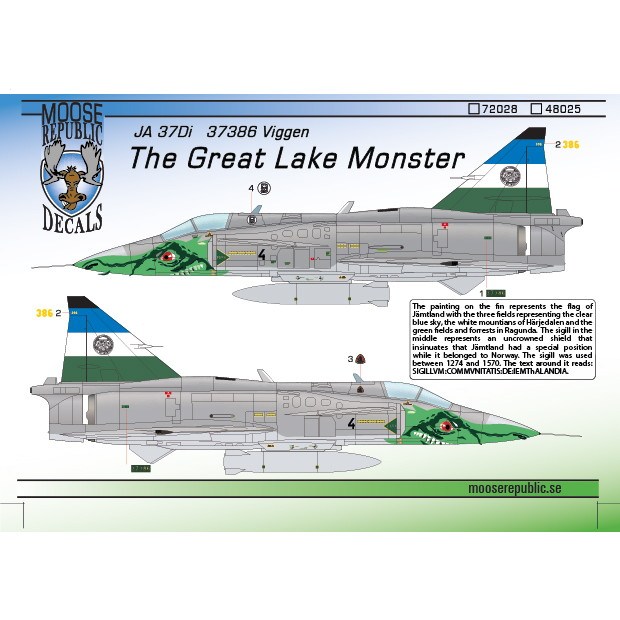 【新製品】ムースリパブリックデカール 48025 サーブ JA-37Di 37386 ビゲン Great Lake Monster