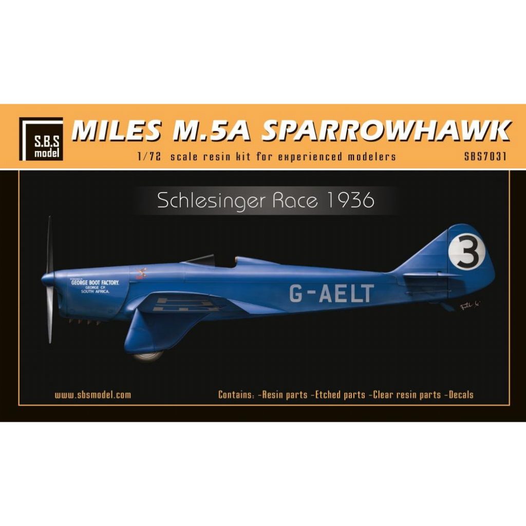 【新製品】SBS7031 1/72 マイルズ M.5A スパローホーク シュレシンガーアフリカンエアレース 1936年