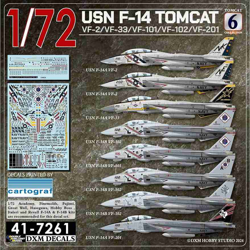 【再入荷】41-7261 1/72 アメリカ海軍 F-14 トムキャット VF-2/VF-33/VF-101/VF-102/VF-201