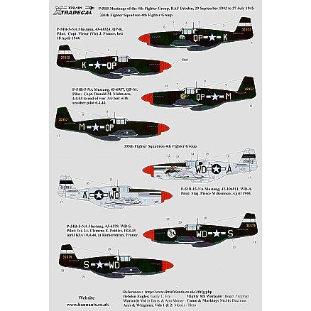 【再入荷】X72101 P-51B ムスタング 4th Fighter Group RAF Debden 3354th FS;335th FS;336th FS