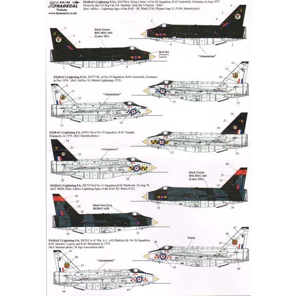 【再入荷】X72155 EE ライトニング F.2A/Ｆ.6 5/11/19/56/74/92スコードロン