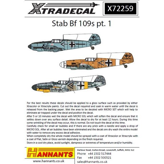 【再入荷】X72259 メッサーシュミット Bf109 Stab Pt.1