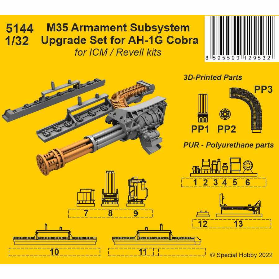 【新製品】5144 1/32 AH-1G コブラ用M35 20mm砲アップグレードパーツ (ICM用)