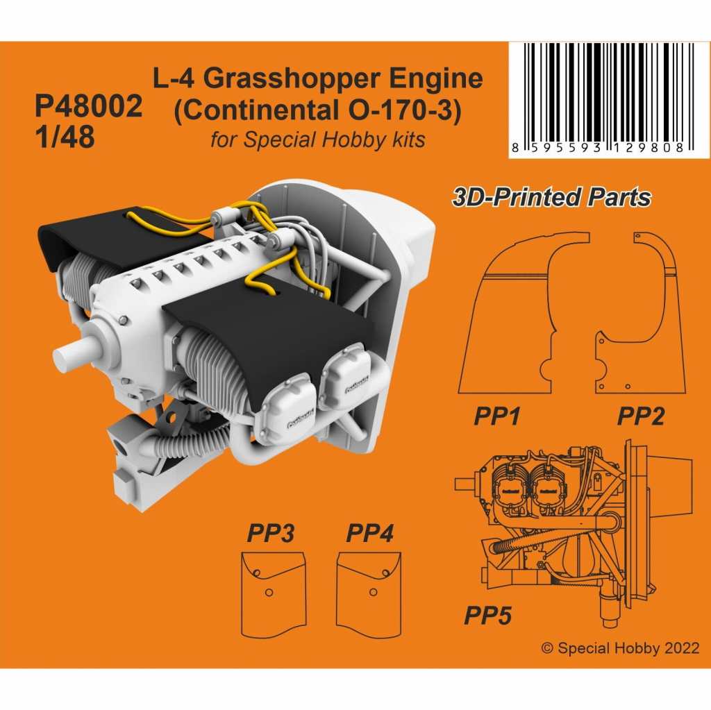 【新製品】P48002 1/48 L-4 グラスホッパー エンジン(コンチネンタル O-170-3)(スペシャルホビー用)