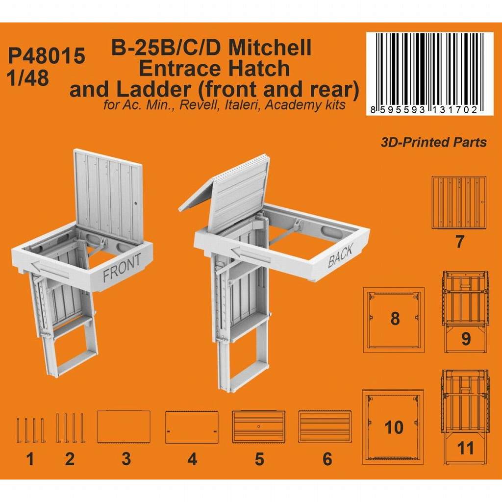 【新製品】P48015 1/48 B-25B/C/D 前・後乗機ハッチ(アカデミー/イタレリ/レベル用)