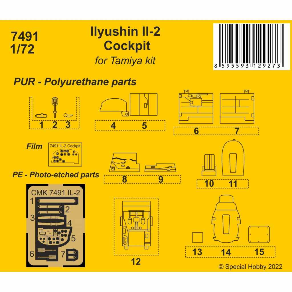 【新製品】7491 1/72 イリューシン Il-2 シュトルモビク コクピット (タミヤ用)