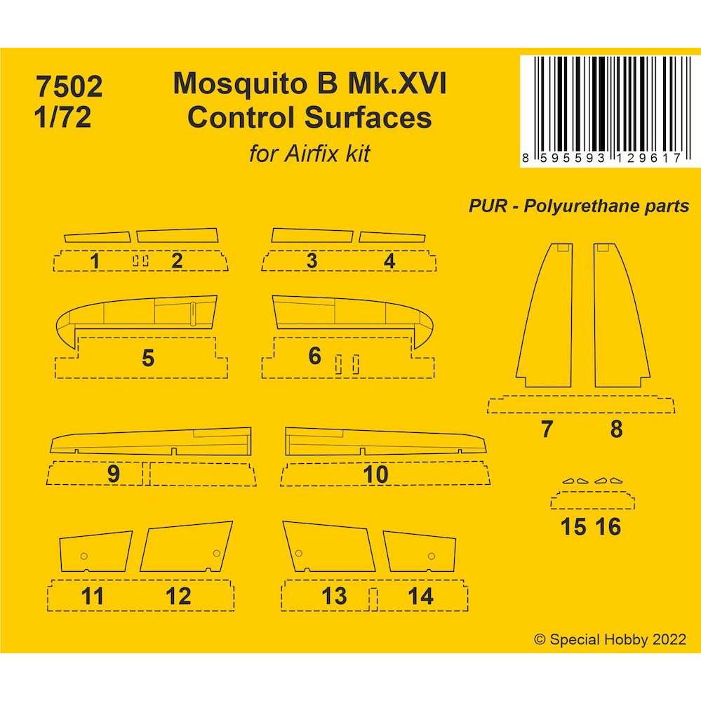 【新製品】7502 1/72 D.H.モスキート B Mk.XVI コントロールサーフェイス (エアフィックス用)