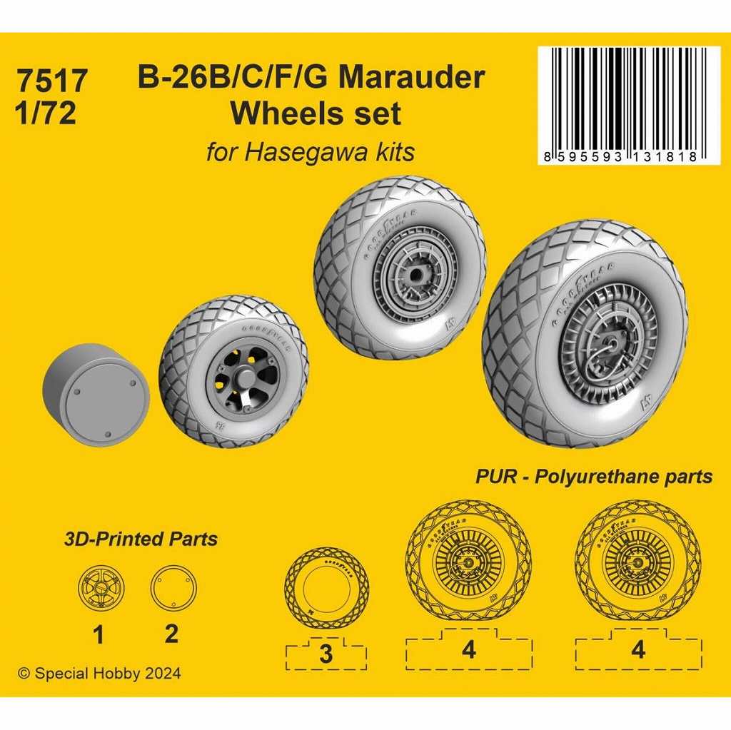 【新製品】7517 1/72 B-26B/C/F/G マローダー 自重変形ホイール (ハセガワ用)