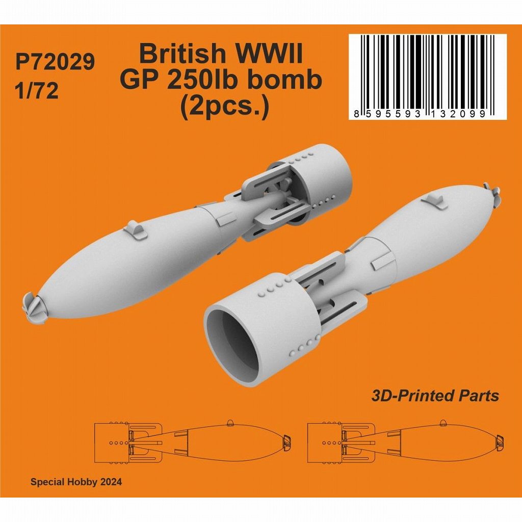 【新製品】P72029 1/72 WW.II イギリス空軍 250ポンドGP航空爆弾 (2個入)