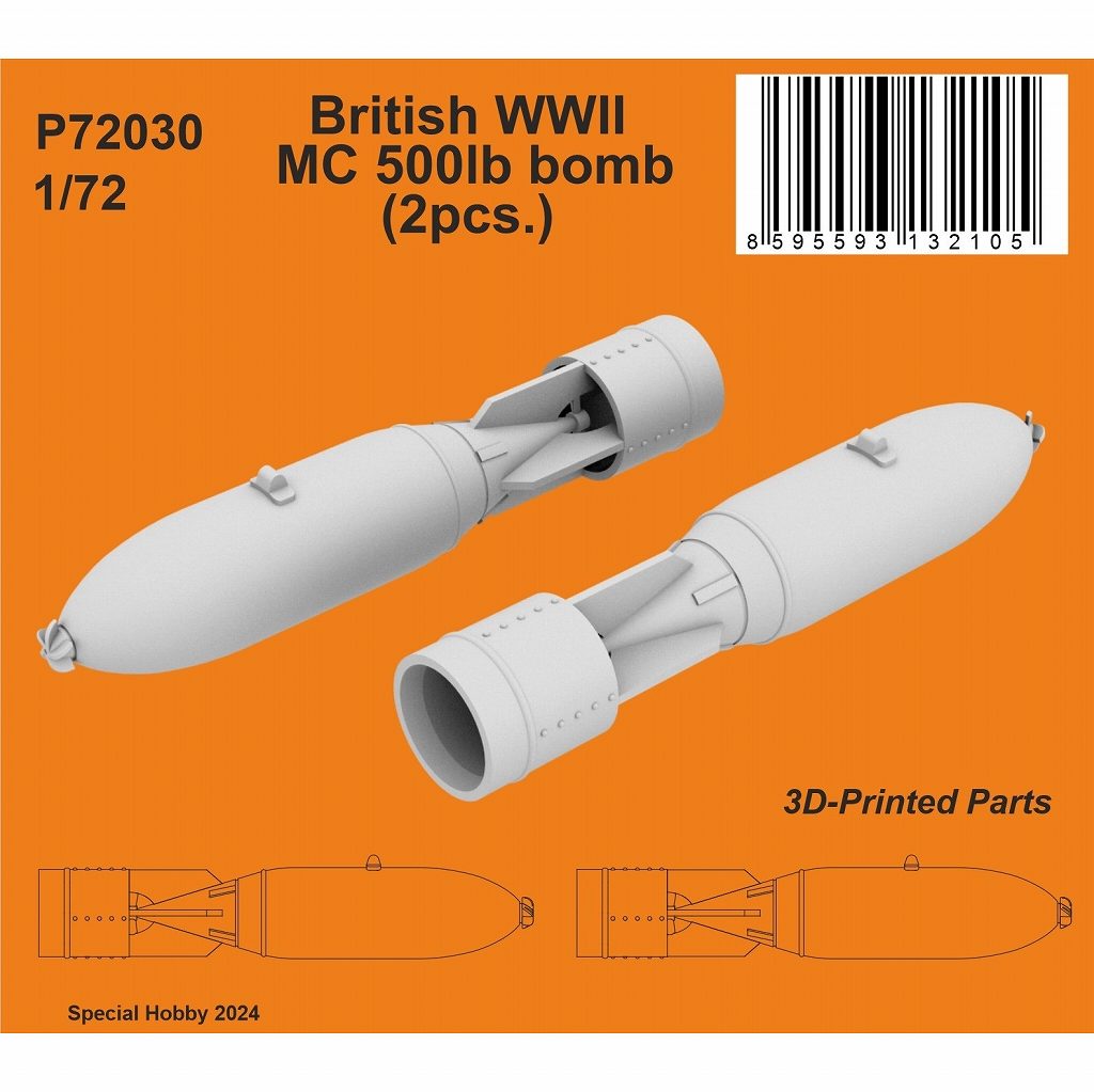 【新製品】P72030 1/72 WW.II イギリス空軍 500ポンドMC航空爆弾 (2個入)