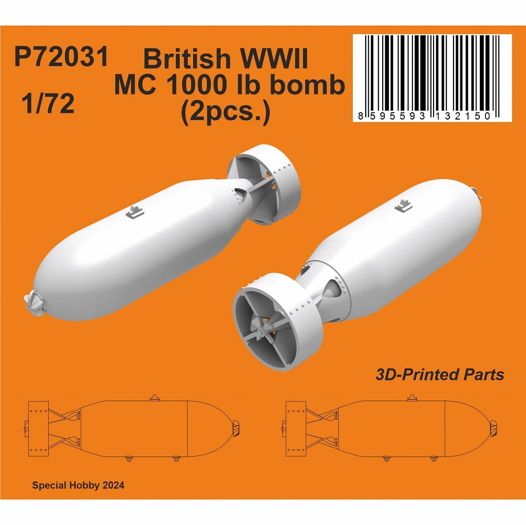 【新製品】P72031 1/72 WWII イギリス空軍 1000ポンドMC航空爆弾 (2個入)