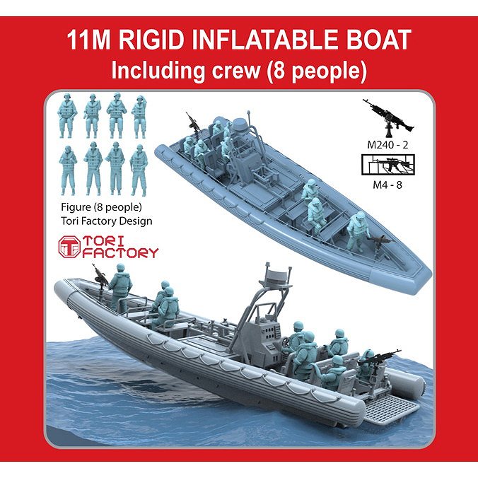 【新製品】HSM-U144002S 1/144 米海軍 11m リジッドインフレータブルボート(RIB) フィギュア8体付