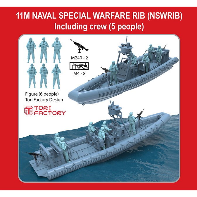 【新製品】HSM-U144003S 1/144 米海軍特殊戦 11m リジッドインフレータブルボート(RIB) フィギュア6体付