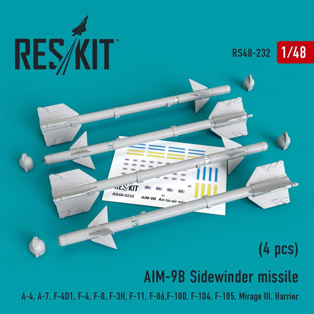 【新製品】RS48-0232 AIM-9B サイドワインダーミサイル w/リムーブ・ビフォア・フライトカバー (4個入り)