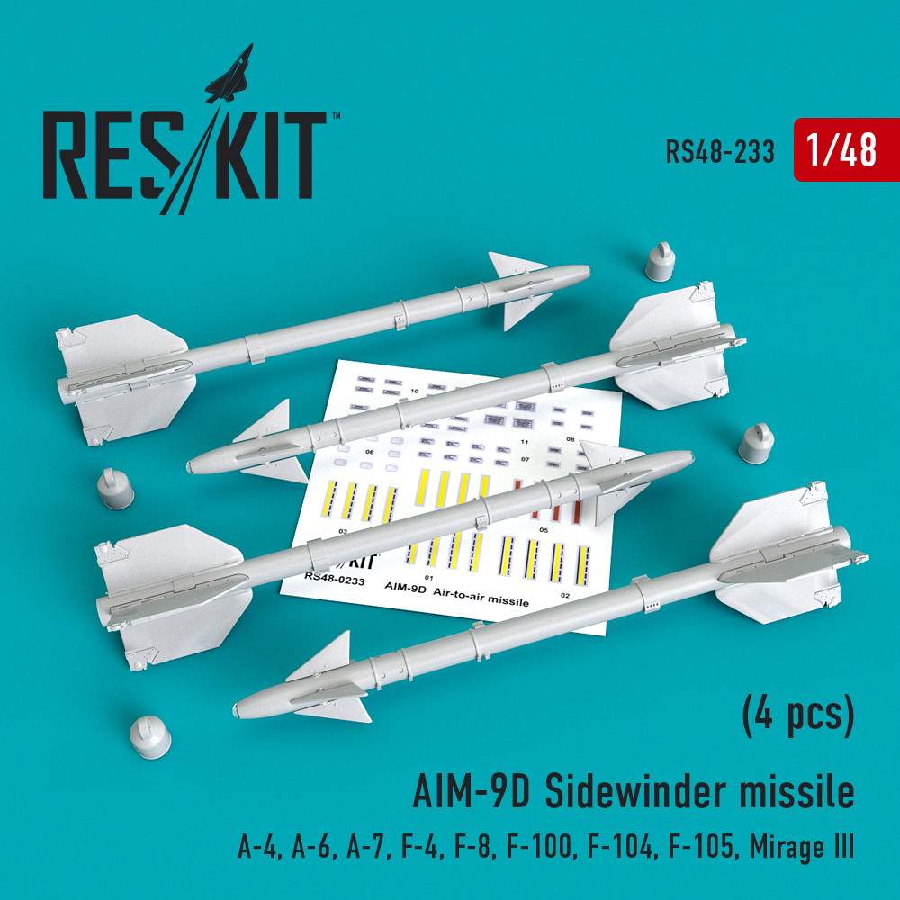 【新製品】RS48-0233 AIM-9D サイドワインダーミサイル w/リムーブ・ビフォア・フライトカバー (4個入り)