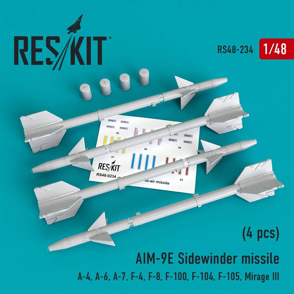 【新製品】RS48-0234 AIM-9E サイドワインダーミサイル w/リムーブ・ビフォア・フライトカバー (4個入り)