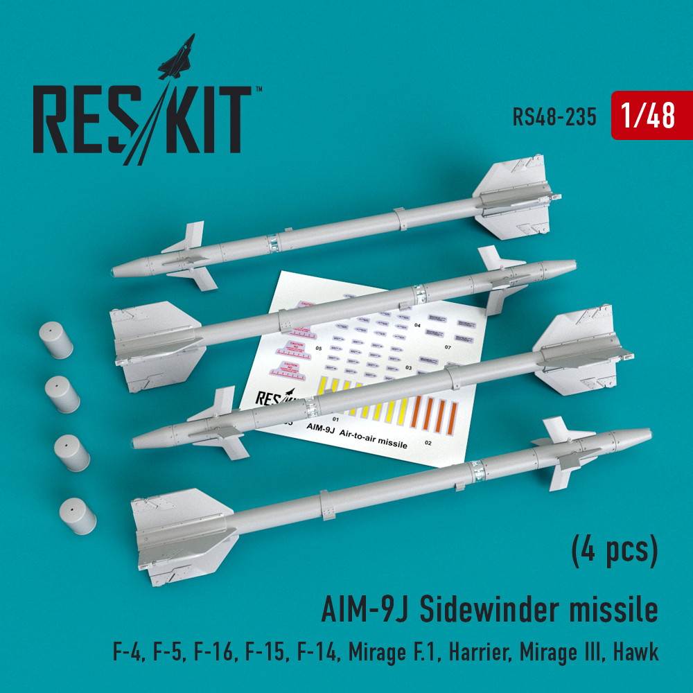 【新製品】RS48-0235 AIM-9J サイドワインダーミサイル w/リムーブ・ビフォア・フライトカバー (4個入り)