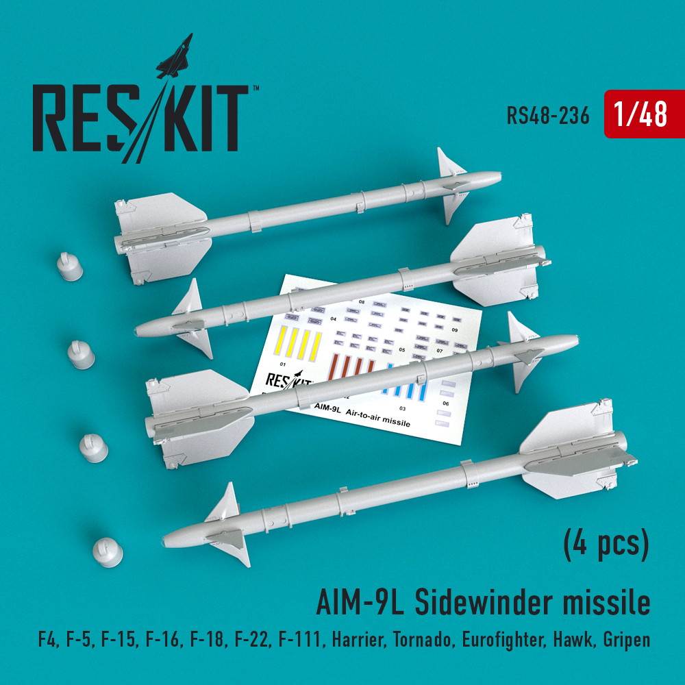 【新製品】RS48-0236 AIM-9L サイドワインダーミサイル w/リムーブ・ビフォア・フライトカバー (4個入り)