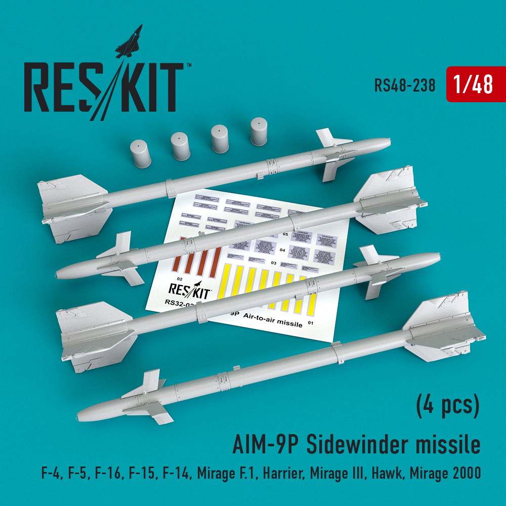 【新製品】RS48-0238 AIM-9P サイドワインダーミサイル w/リムーブ・ビフォア・フライトカバー (4個入り)