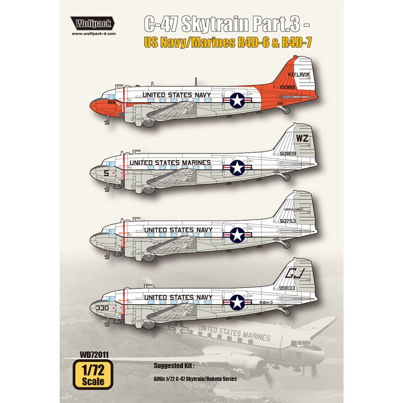 【新製品】WD72011 1/72 C-47 スカイトレイン パート 3 アメリカ海軍/アメリカ海兵隊 R4D-6&R4D-7 (1/72 エアフィックス用)