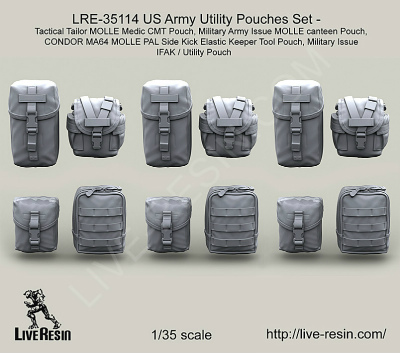 【新製品】[2013623511400] LRE-35114)US Army Utility Pouches Set - Tactical Tailor MOLLE Medic CMT Pouch, Military Army Issue MOLLE canteen Pouch, CONDOR MA64 MOLLE PAL Side Kick Elastic Keeper Tool Pouch, Military Issue IFAK / Utility Pouch