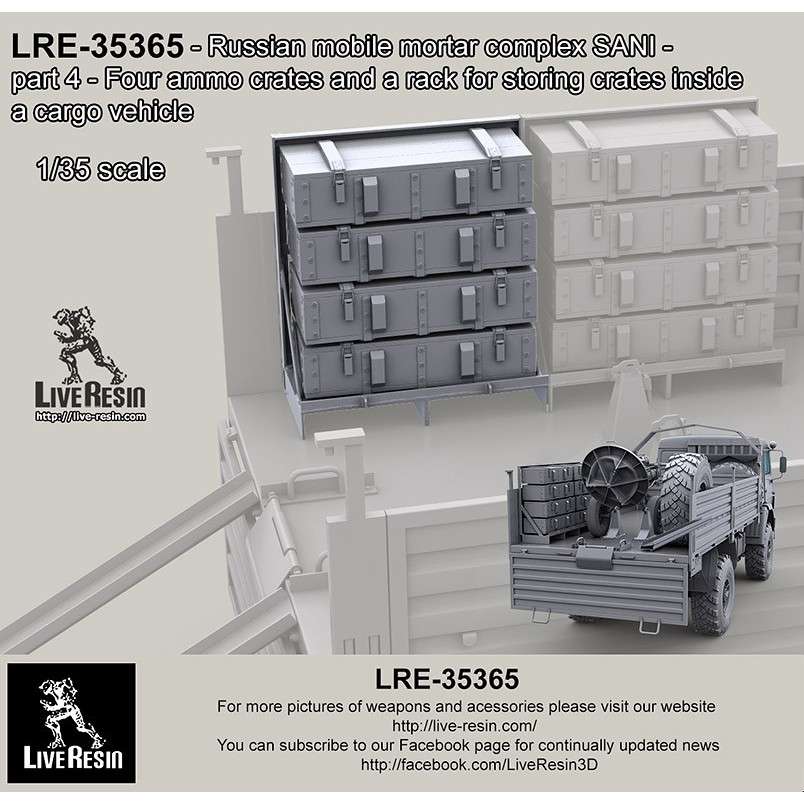 【新製品】LRE-35365 Russian mobile mortar complex SANI - part 4 - Four ammo crates and a rack for storing crates inside a cargo vehicle