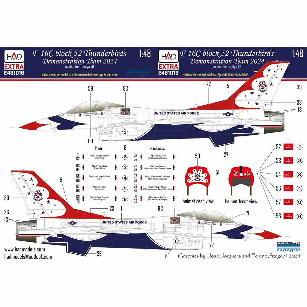 【新製品】E481016 1/48 F-16C ブロック52 サンダーバーズ 2024年デカール (タミヤ用)