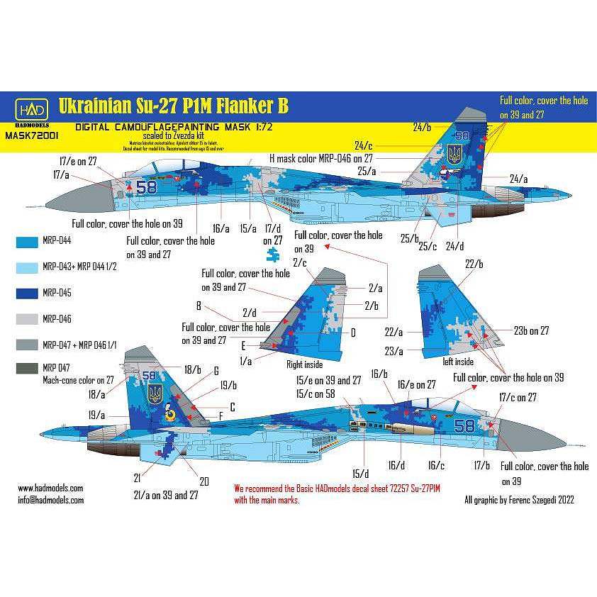 【新製品】MASK72001 1/72 スホーイ Su-27P1M フランカーB ｢ウクライナ デジタル迷彩｣ 塗装マスクシール (ズベズダ用)