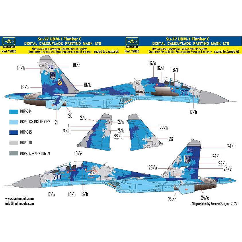 【新製品】MASK72002 1/72 スホーイ Su-27UBM-1 フランカーC ｢ウクライナ デジタル迷彩｣ 塗装マスクシール (ズベズダ用)