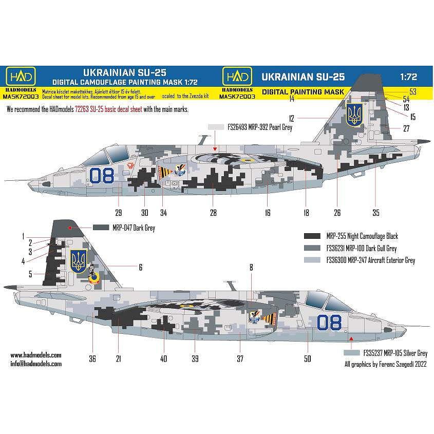 【新製品】MASK72003 1/72 スホーイ Su-25 フロッグフット ｢ウクライナ デジタル迷彩｣ 塗装マスクシール (ズベズダ用)