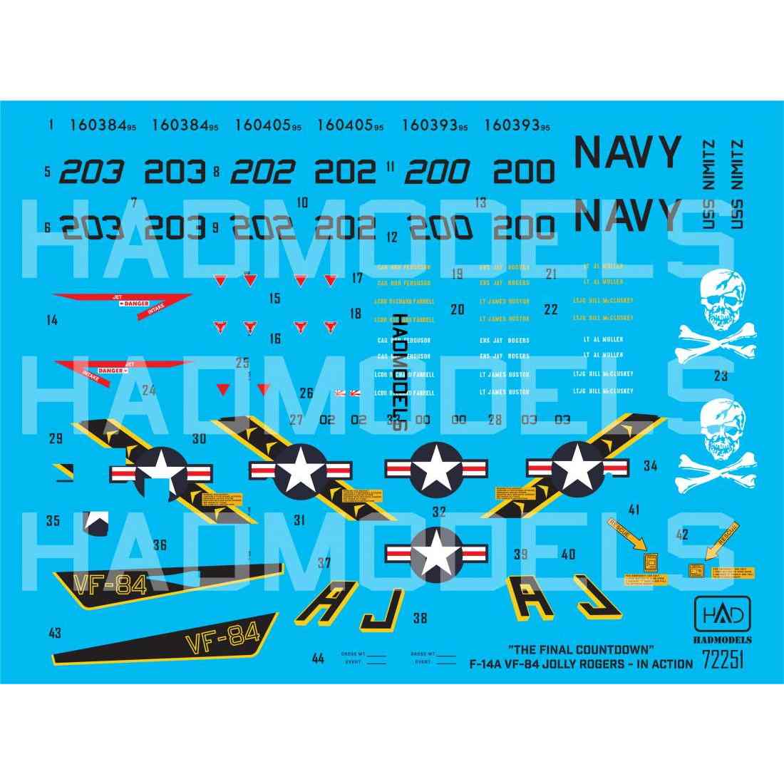 【新製品】72251 1/72 F-14A トムキャット VF-84 ｢ファイナル・カウントダウン｣ デカール (ハセガワ用)