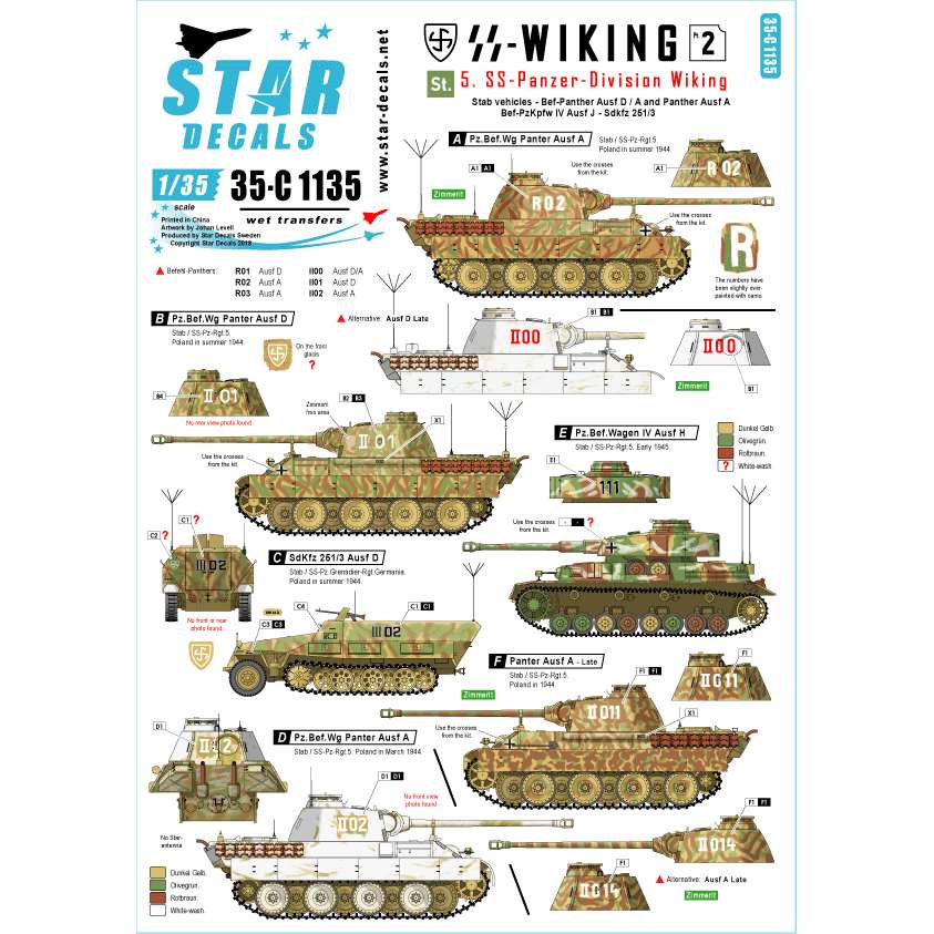 【新製品】35-C1135 WWII 独 SSヴィーキング師団 #2 指揮車両 パンター,IV号,Sd.kfz.251