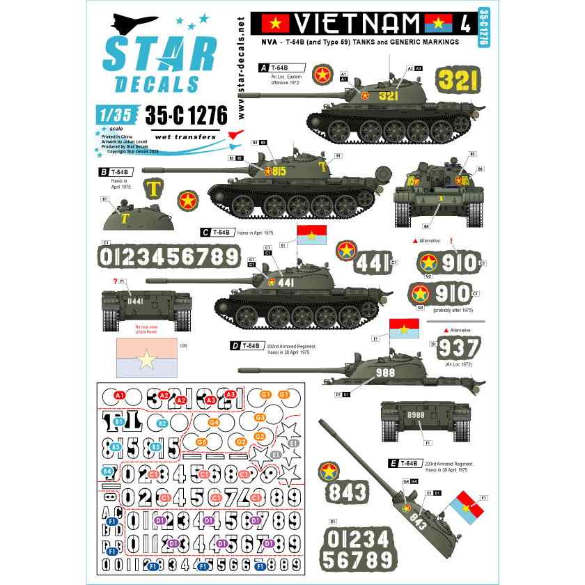 【新製品】35-C1276 現用 ベトナム戦争 ベトナム＃4 NVA(北ベトナム正規軍)所属のT-54戦車マーキング集