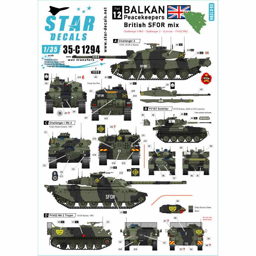 【新製品】35-C1294 現用 英 バルカン半島の平和維持軍＃12 英国SFOR混成部隊チャレンジャー1/チャレンジャー2/シミターCVR(T)/FV432