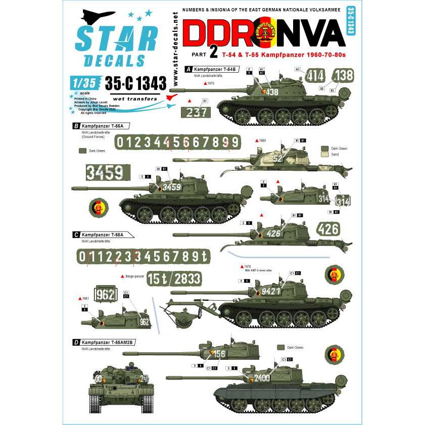 【新製品】35-C1343 1/35 現用 東ドイツ国家人民軍＃2 T-54&T-55 1960-1970-80年代 大サイズ車番 国籍マーク