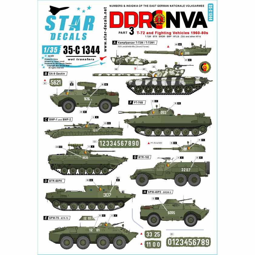 【新製品】35-C1344 1/35 現用 東ドイツ国家人民軍＃3 T-72とAFV 1960-80年代 小サイズ車番 国籍マーク