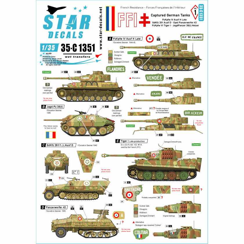 【新製品】35-C1351 1/35 WWII FFI＃1 FFI(フランス国内軍)に鹵獲されたドイツ戦車 IV号戦車H型最終型 SdKfz251D パンツァーヴェルファー ティーガーI へッツアー