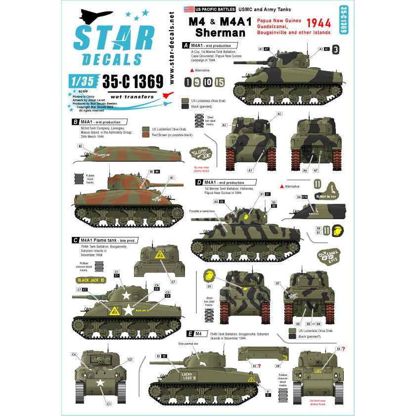 【新製品】35-C1369 1/35 WWII アメリカ 太平洋戦線 1944年の戦い M4/M4A1シャーマン戦車 パプア＝ニューギニア/ガダルカナル/ブーゲンビル/他