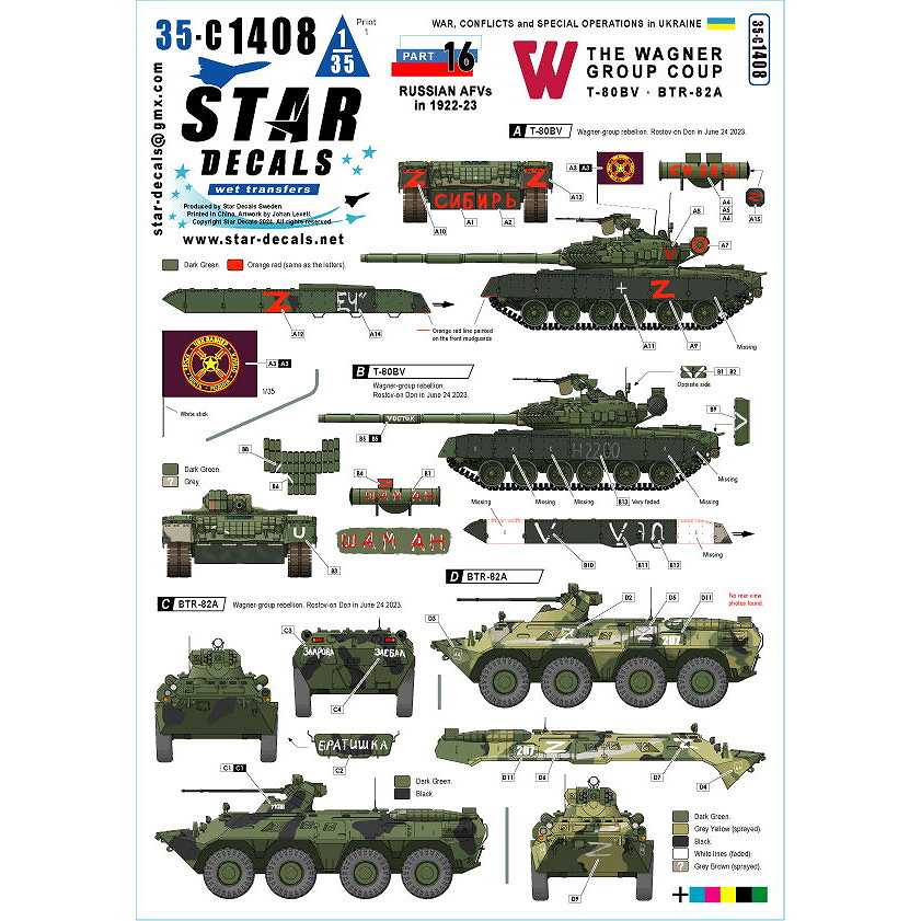 【新製品】35-C1408 1/35 現用 ウクライナの戦争＃14 ワグネル・グループの反乱のT-80BV戦車/BTR-82A装甲兵員輸送車(2023年)