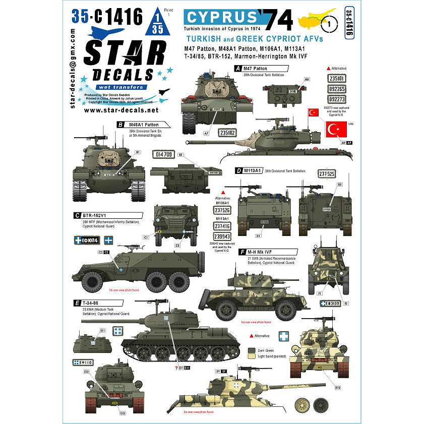 【新製品】35-C1416 1/35 現用 キプロス紛争1974＃1 トルコとギリシャ系キプロス軍のAFV M47/M48A1/M106A1/M113A1/T-34-85/BTR-152V1/マーモン・ヘリントンMk.IVF