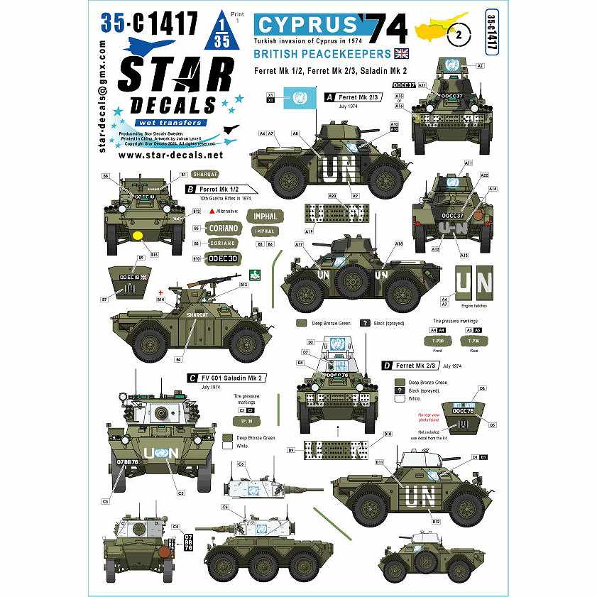 【新製品】35-C1417 1/35 現用 キプロス紛争1974＃2 1974年夏トルコ軍侵攻でのイギリス平和維持軍 フェレットMk.1/2/フェレットMk.2/3/サラディンMk.2