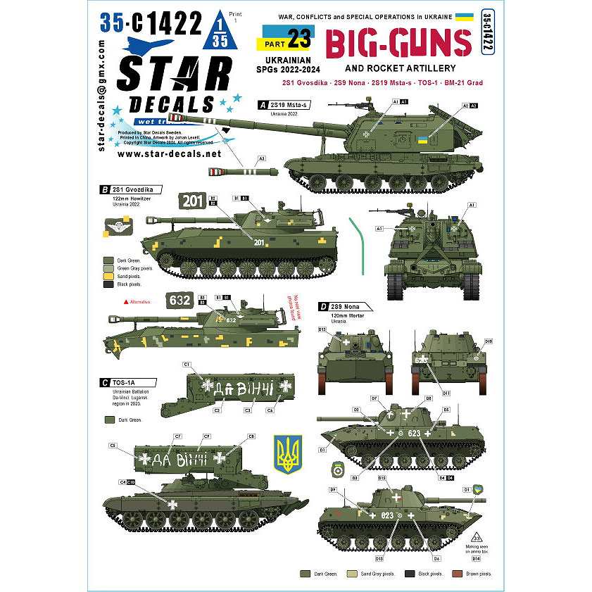 【新製品】35-C1422 1/35 現用 ウクライナの戦争＃23 ウクライナ軍の大口径自走砲/ロケット砲 2S1グヴォズジーカ/2S9ノナ/2S19ムスタ-S/TOS-1A/BM-21グラード(2022-2024年)