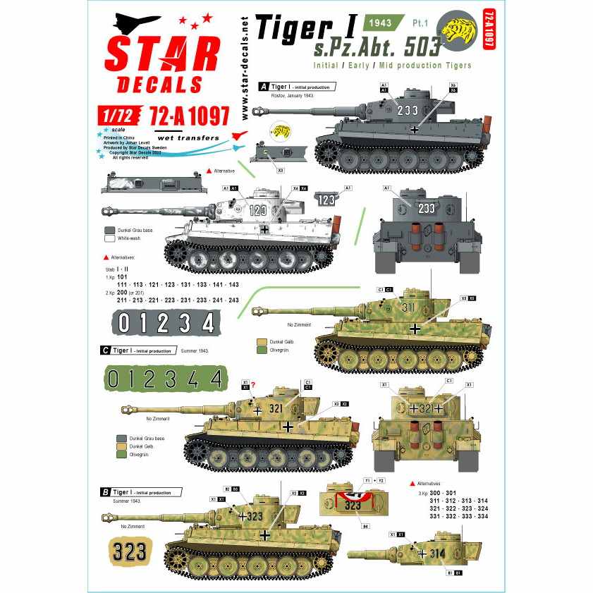 【新製品】72-A1097 1/72 WWII ドイツティーガーI 第503重戦車大隊＃1 1943 極初期型 初期型 中期型