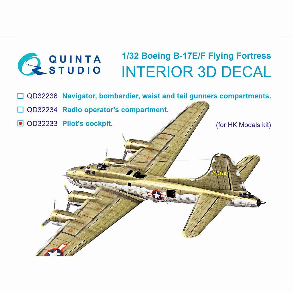 【新製品】QD32233 1/32 ボーイング B-17E/F フライングフォートレス 操縦士席 内装カラー3Dデカール (HKモデル用)