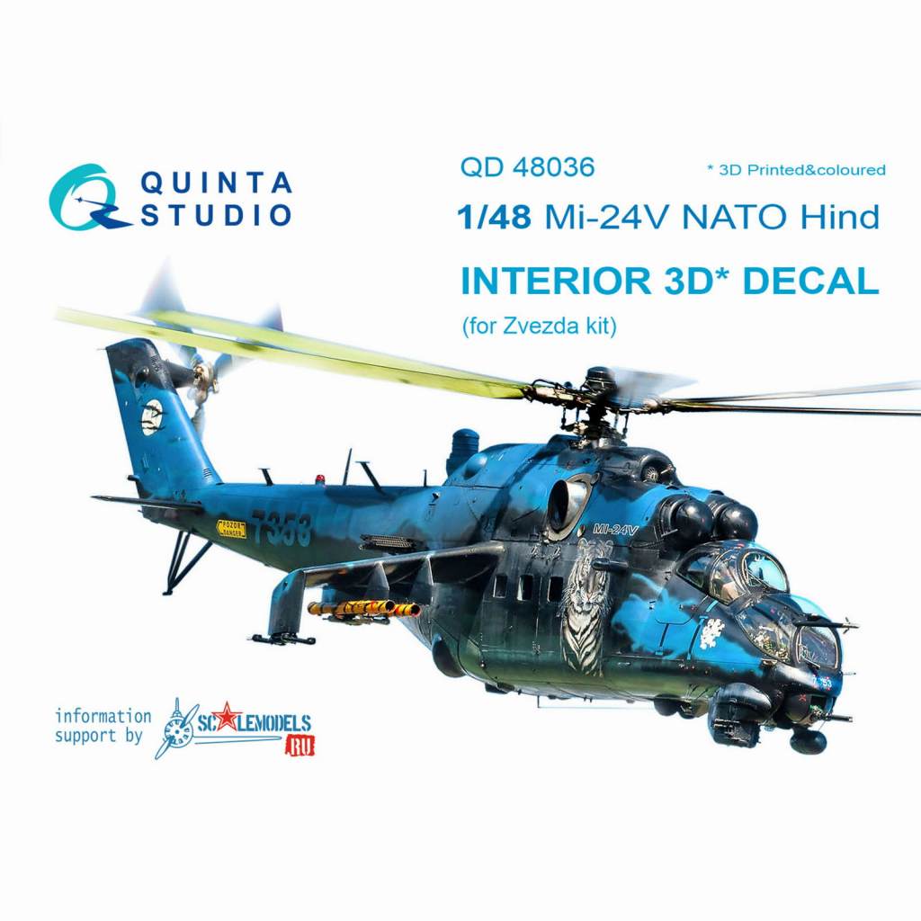 【新製品】QD48036 1/48 ミル Mi-24V ハインド NATO 内装3Dデカール (黒) (ズべズダ用)