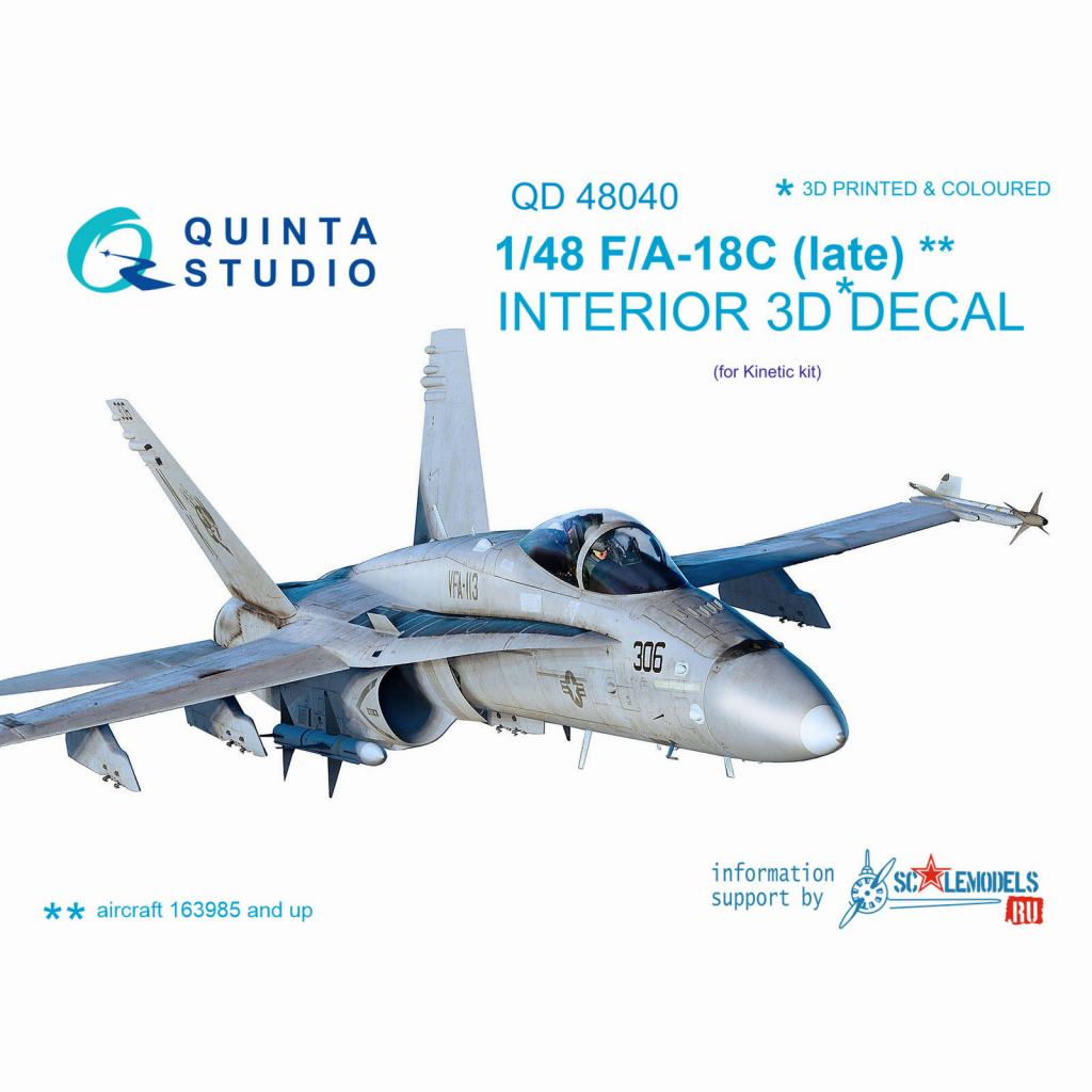 【新製品】QD48040 1/48 マクドネル・ダグラス F/A-18C ホーネット (後期型) 内装3Dデカール (キネティック用)