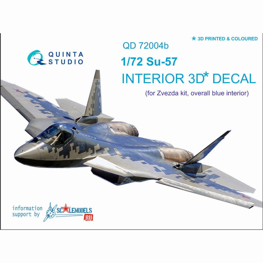 【新製品】QD72004g 1/72 スホーイ Su-57 フェロン 内装3Dデカール (グレー) (ズべズダ用)