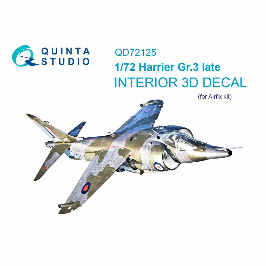 【新製品】QD72125 1/72 ホーカーシドレー ハリアー Gr.3 後期型 内装カラー3Dデカール (エアフィックス用)